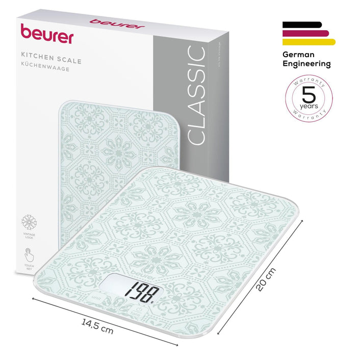 Beurer Germany KS 19 Digital Kitchen Scale | 1g Increments to 5kg. Tare Mode | Vintage Glass