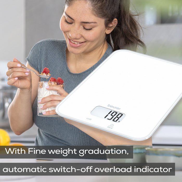 Beurer Germany KS 19 Digital Kitchen Scale | 1g Increments to 5kg. Tare Mode. Glass | Classic White