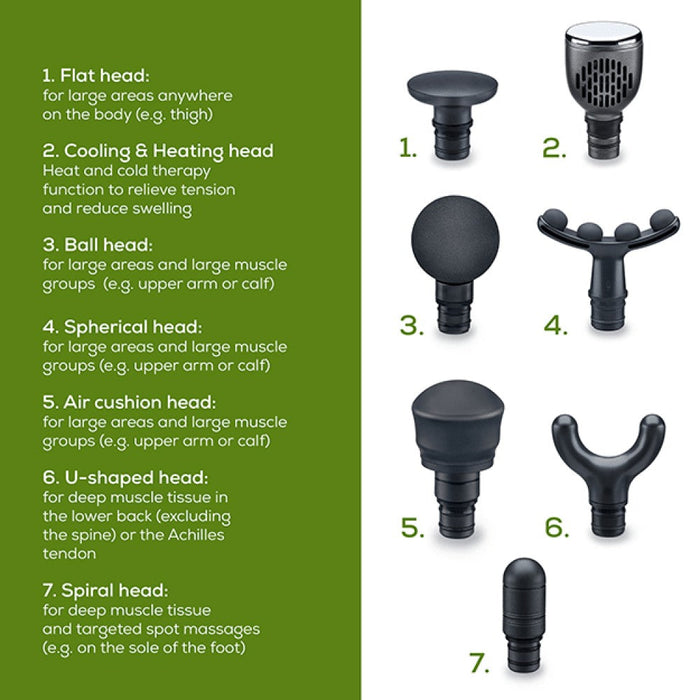 Beurer MG 195 Massage Gun: Hot & Cold Trigger Point Massage, 9 Intensities, 7 Attachments