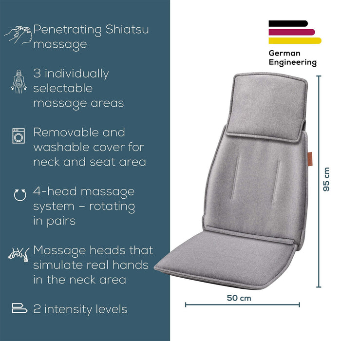 Beurer Germany Shiatsu Massage Seat Cover for Neck & Back Relaxation MG 330 GREY