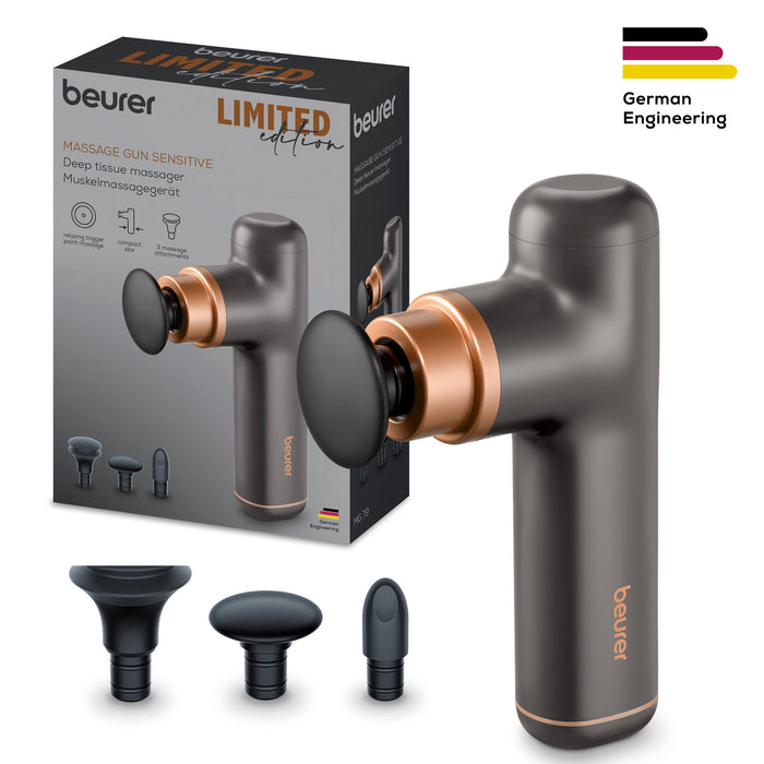 Beurer MG 79 Travel Massage Gun: Powerful Trigger-Point Massage for All Muscle Groups, Ideal for Sensitive Areas: Black & Bronze