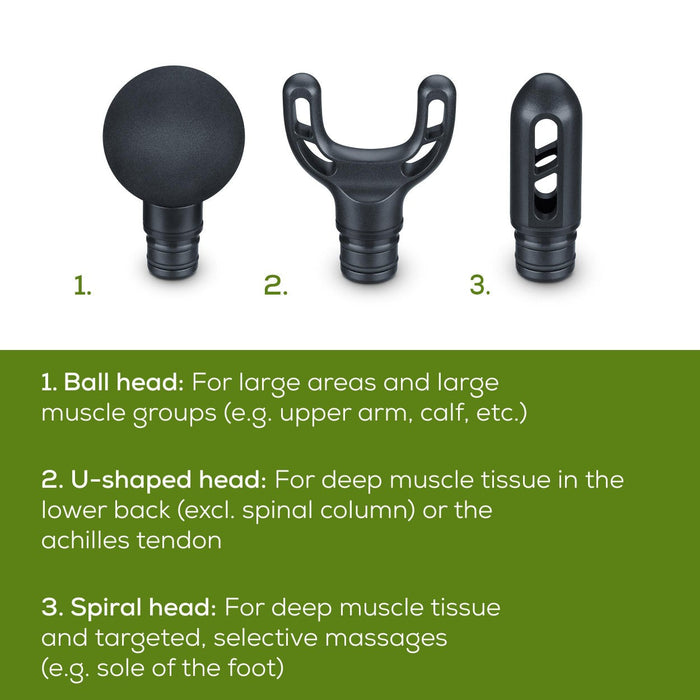 Beurer Massage Gun MG 89 LE25 Rechargeable, Compact, Powerful, Targeted Muscle Regeneration. 3 Massage Heads