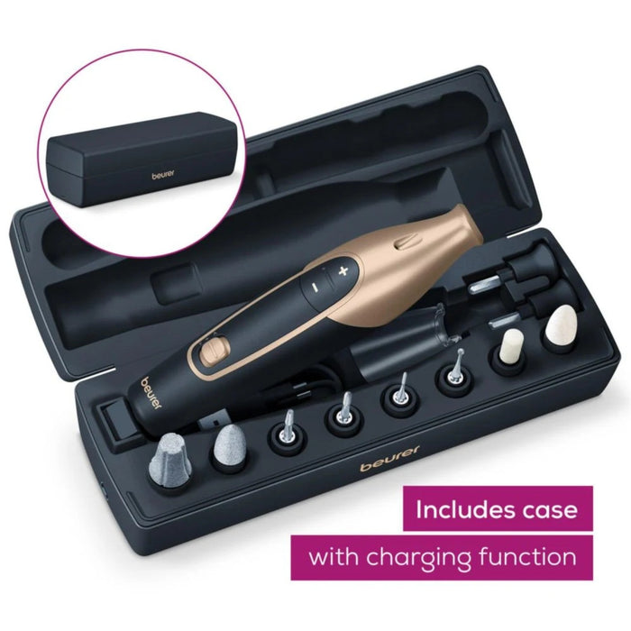 Beurer MP 84 SE Electric, Rechargeable & Cordless Manicure & Pedicure Nail Tool Set in Black & Rose Gold