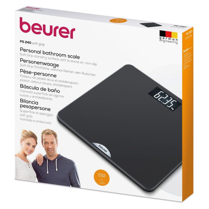 Beurer PS 240 Non-Slip Bathroom Scale Backlit LCD Display, 180kg Capacity - Elegant Black