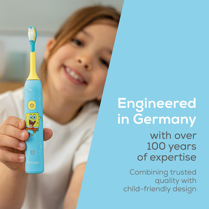 Beurer Germany SpongeBob Sonic Toothbrush | 2 Heads Ages 3-6 | Aqua Blue