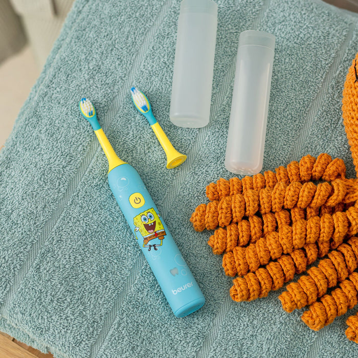 Beurer Germany SpongeBob Sonic Toothbrush | 2 Heads Ages 3-6 | Aqua Blue