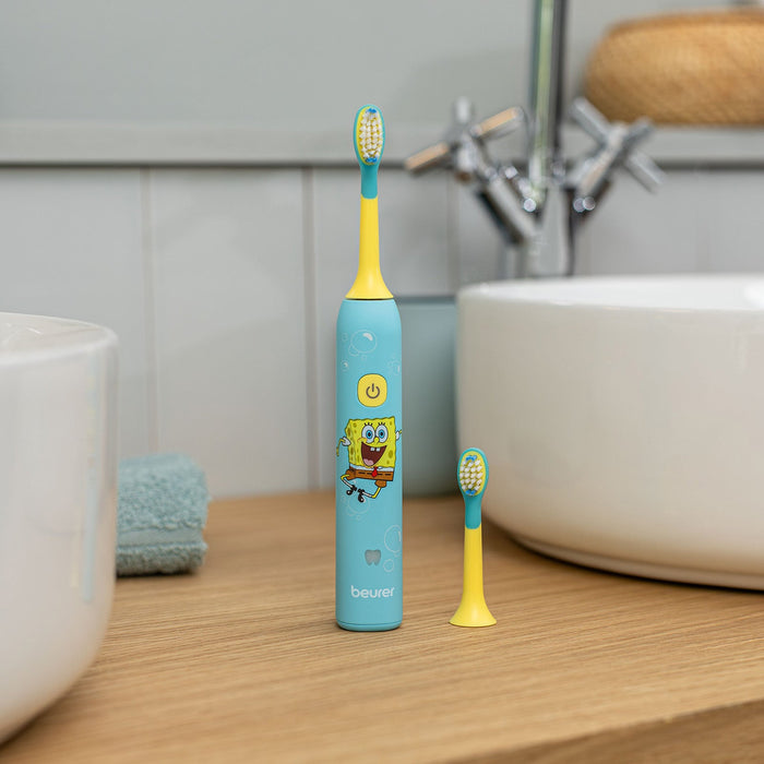 Beurer Germany SpongeBob Sonic Toothbrush | 2 Heads Ages 3-6 | Aqua Blue