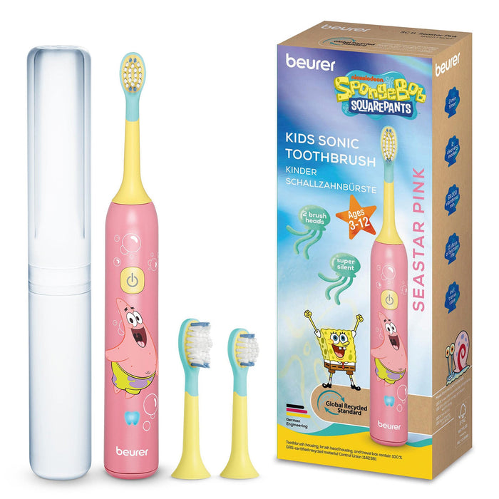 Beurer Germany Patrick Star Sonic Toothbrush | 2 Heads Ages 3-6 | Pink