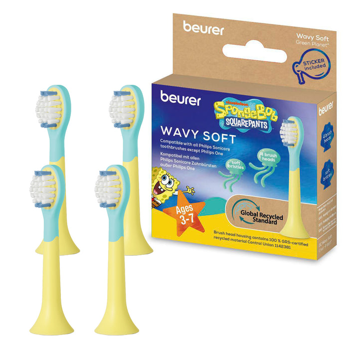 Beurer Germany Wavy Soft Sonic Toothbrush Heads | 4 Pack | Ages 3 and Up