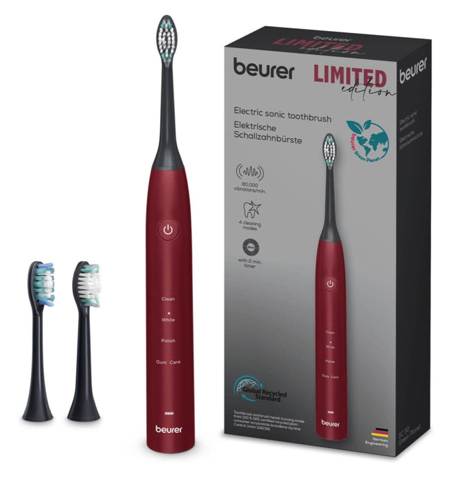 Beurer SC 30 LE25 Rechargeable Electric Sonic Toothbrush | Advanced Sonic Cleaning | Eco-Friendly | Ltd Edition Ripe Cherry Red