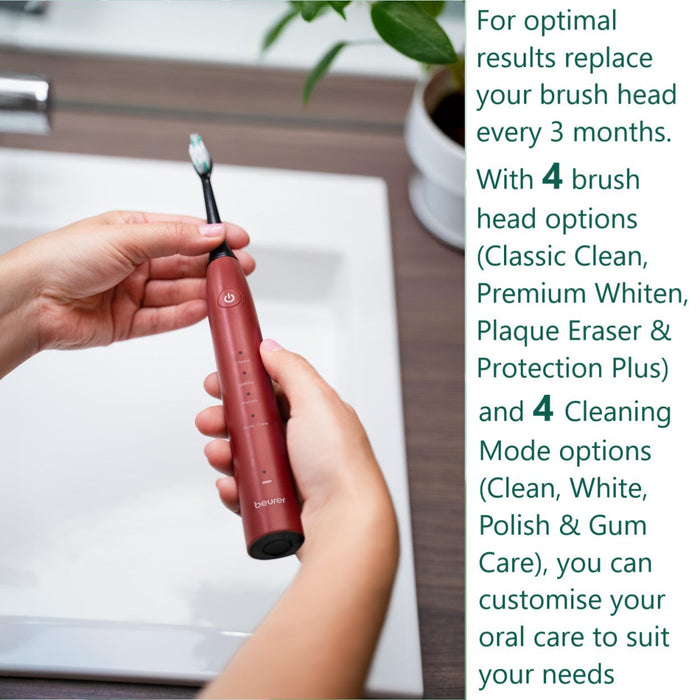 Beurer SC 30 LE25 Rechargeable Electric Sonic Toothbrush | Advanced Sonic Cleaning | Eco-Friendly | Ltd Edition Ripe Cherry Red