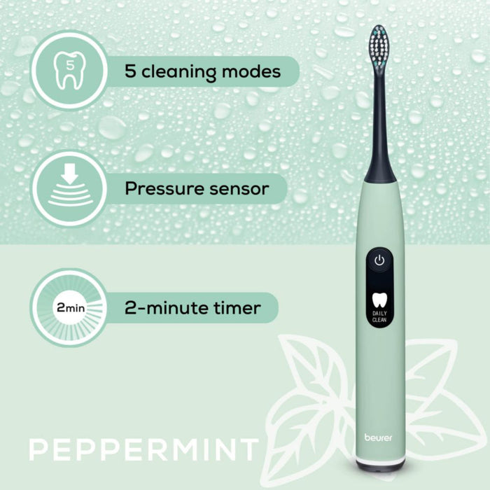 Beurer SC 50 Electric Toothbrush | Advanced Sonic Technology for Healthy Teeth & Gums | Eco-Friendly | Peppermint Green