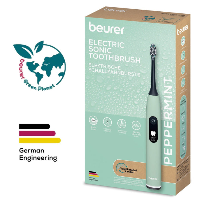 Beurer SC 50 Electric Toothbrush | Advanced Sonic Technology for Healthy Teeth & Gums | Eco-Friendly | Peppermint Green