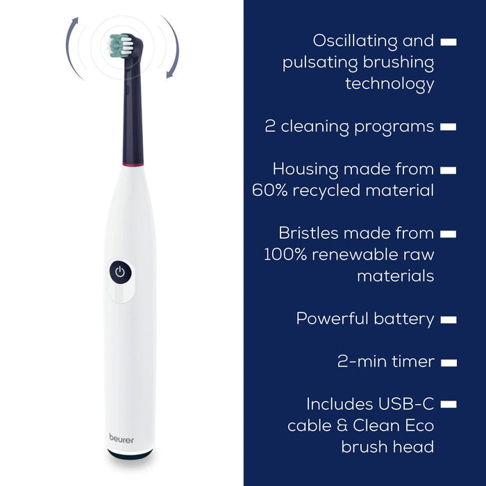 Beurer TB 15 Electric Toothbrush: Thorough Plaque Removal & Clean Teeth. USB Rechargeable. Eco-Friendly