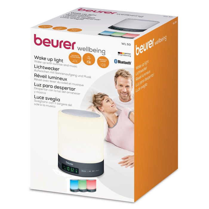 Beurer WL 50 Alarm Clock | Sunrise/Sunset Simulation | Radio & Bluetooth Speaker | Bedside Light | LED Light Colours